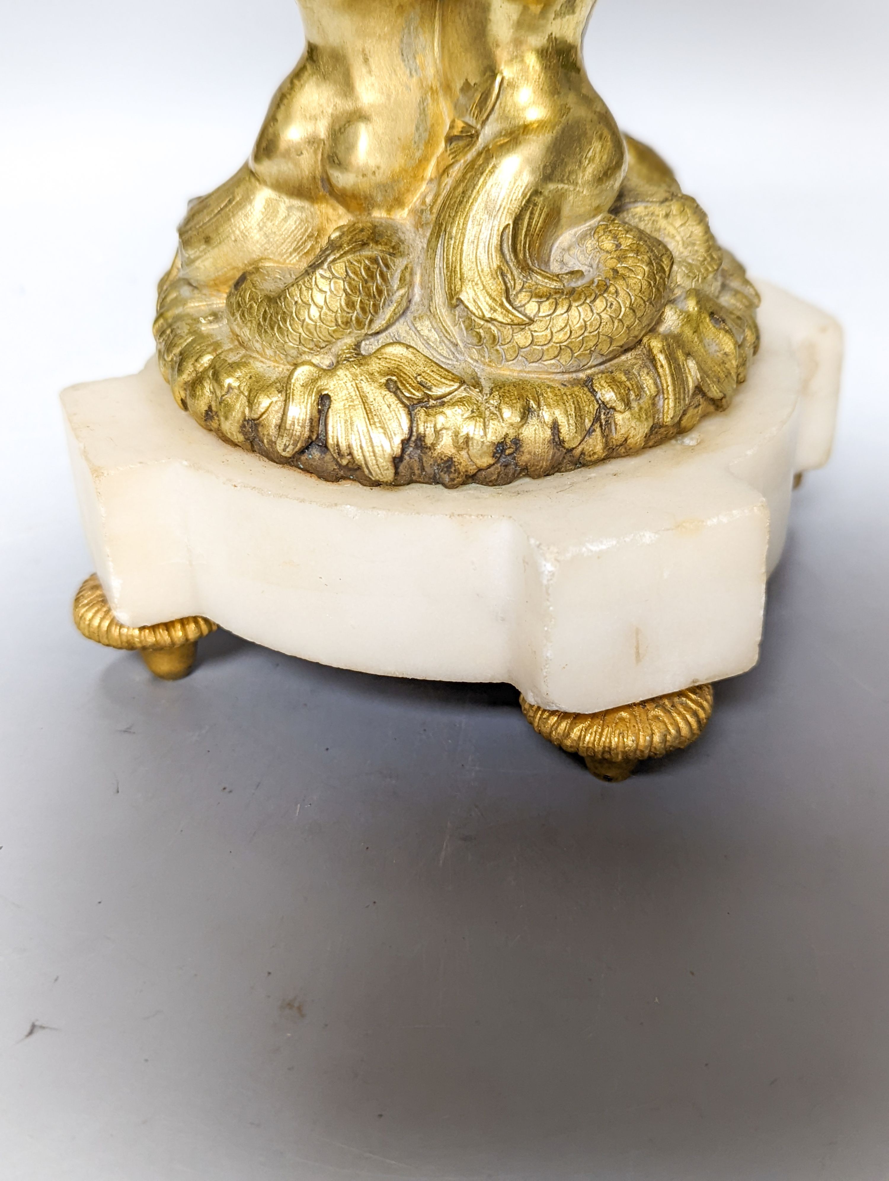 A 19th century ormolu and alabaster ‘mermaid’ centrepiece 21cm